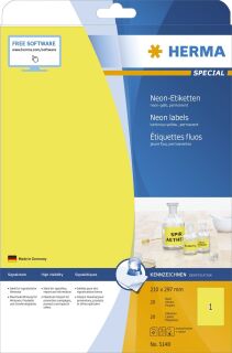 5148 Etiketten A4 neon-gelb 210x297 mm Papier matt 20 St., 1 St.