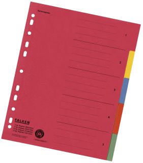 Zahlenregister - 1-5, Karton farbig, A4, 5 Farben, gelocht mit Orgadruck, 1 St.
