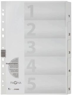 Zahlenregister - 1 - 5, Karton, A4, 5 Blatt, weiß, 1 St.