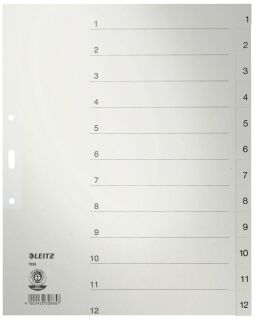 1233 Zahlenregister - 1-12, Papier, A4 Überbreite, 12 Blatt, grau, 1 St.