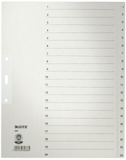 1234 Zahlenregister - 1-20, Papier, A4 Überbreite, 20 Blatt, grau, 1 St.