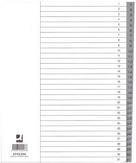 Zahlenregister - 1 - 31, PP, A4 Überbreite, 31 Blatt, grau, 1 St.