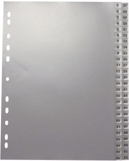 Zahlenregister - 1 - 52, PP, A4, 52 Blatt, 2 Abläufe, grau, 1 St.