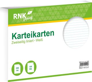 Karteikarten - DIN A4, liniert, weiß, 100 Karten, 1 St.
