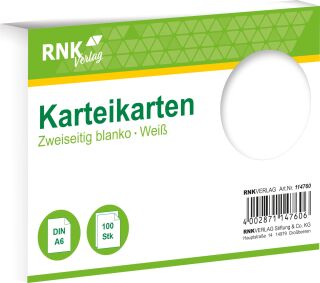 Karteikarten - DIN A6, blanko, weiß, 100 Karten, 1 St.