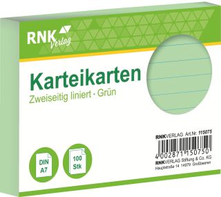Karteikarten - DIN A7, liniert, grün, 100 Karten, 1 St.
