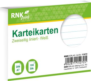 Karteikarten - DIN A7, liniert, weiß, 100 Karten, 1 St.