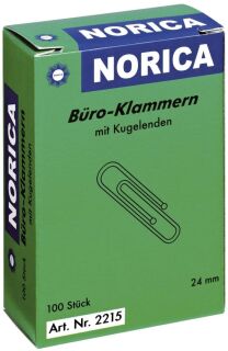 Büroklammern mit Kugelenden - 24 mm glatt, verzinkt, 100 Stück, 1 St.