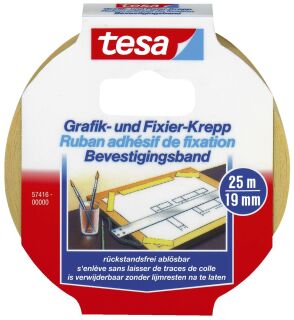 Fixierband Grafik- und Fixier-Krepp - 25 m x 19 mm, Papier, beige, 1 St.
