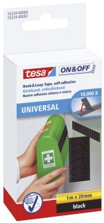 On & Off Klettband - 1 m x 20 mm, schwarz, selbstklebend, 1 St.
