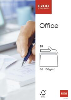 Briefumschlag Office - B6, hochweiß, haftklebend, ohne Fenster, 100 g/qm, 25 Stück, 1 VPE