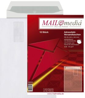 Versandtaschen B4, mit Adressfeldtasche, haftklebend, 120 g/qm, weiß, 10 Stück, 1 St.