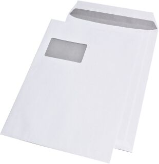 Versandtaschen C4 , mit Fenster, selbstklebend, 90 g/qm, weiß, 250 Stück, 1 St.
