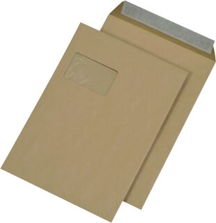 Versandtaschen C4 , mit Fenster, haftklebend, 110 g/qm, braun, 250 Stück, 1 St.