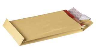 Faltentaschen Recycling - B4, ohne Fenster, 20 mm-Falte, Klotzboden, haftklebend, 130 g/qm, braun, 10 Stück, 1 St.