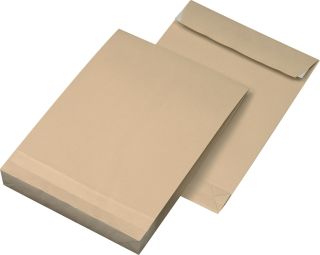 Faltentaschen - B4, ohne Fenster, 40 mm-Falte, Klotzboden, haftklebend, 140 g/qm, braun, 100 Stück, 1 St.