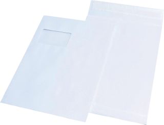 Faltentaschen - C4, Fenster, 20 mm-Falte, Klotzboden, haftklebend, 120 g/qm, weiß, 100 Stück, 1 St.