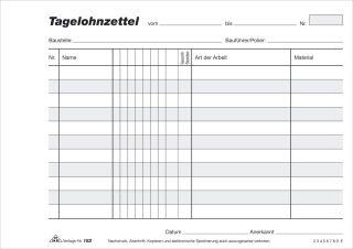 Tagelohnzettel - Block - SD, 3 x 40 Blatt, DIN A5 quer, 1 St.