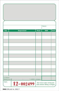 Kassenblock - zweifarbig - oben geheftet, 2 x 50 Blatt, 96 x 167 mm, nummeriert, 1 St.
