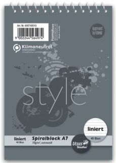 Spiralblock - A7, 40 Blatt,  70 g/qm, liniert, 1 St.