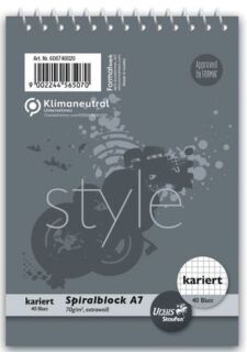 Spiralblock - A7, 40 Blatt,  70 g/qm, kariert, 1 St.