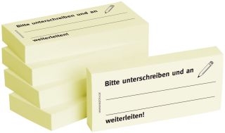 Haftnotizen "Bitte unterschreiben und an, weiterleiten" - 75 x 35 mm, 5x 100 Blatt, 1 St.
