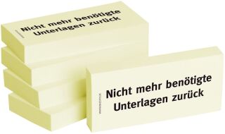 Haftnotizen "Nicht mehr benötigte Unterlagen zurück" - 75 x 35 mm, 5x 100 Blatt, 1 VPE