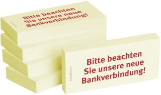 Haftnotizen "Bitte beachten Sie unsere neue Bankverbindung" - 75 x 35 mm, 5x 100 Blatt, 1 VPE