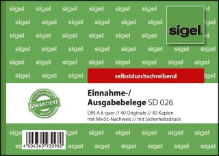 Ausgabe-/Einnahmebelege mit Sicherheitsdruck - A6 quer, 1. und 2. Blatt bedruckt, SD, MP, 2 x 40 Blatt, 1 St.
