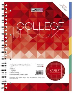 Collegeblock mit Register - A4+, kariert, 70 g/qm, 80 Blatt, 5 St.