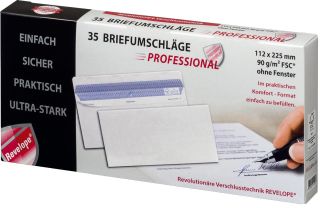 Briefumschlag Revelope&reg; - 112 x 225 mm, o. Fenster, wei&szlig;,  90 g/qm, Innendruck, Revelope-Klebung, 35 St&uuml;ck, 1 St.