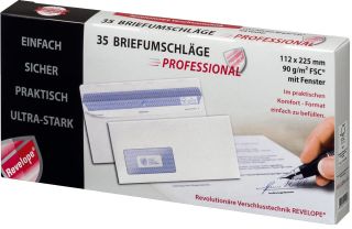 Briefumschlag Revelope&reg; - 112 x 225 mm, m. Fenster, wei&szlig;,  90 g/qm, Innendruck, Revelope-Klebung, 35 St&uuml;ck, 1 St.