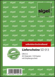 Lieferscheine mit Empfangsschein - A6, 1. und 2. Blatt bedruckt, SD, MP, 2 x 40 Blatt, 1 St.