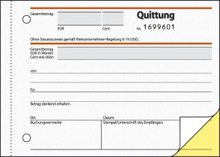 Quittung f&uuml;r Kleinunternehmer ohne MwSt.-Ausweis - A6, MP, SD, 2 x 30 Blatt, 1 St.