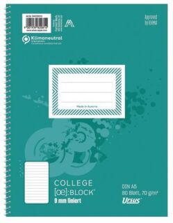Collegeblock - A5, 80 Blatt, 70 g/qm, 9mm liniert, 1 St.