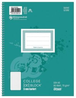 Collegeblock - A5, 80 Blatt, 70 g/qm, 5mm kariert, 1 St.