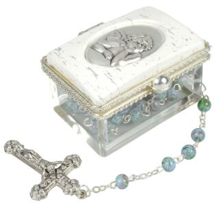 Rosenkranzset - Dose mit Kunsstoffperlen, blau, ca. 40 cm, 1 St.