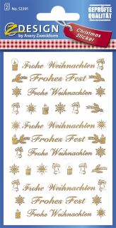 Z-Design 52391, Weihnachtssticker, Schriftzug: "Frohe Weihnachten", 2 Bogen/44 Sticker, 10 St.