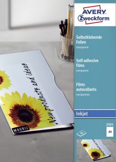 2501 Transparente, selbstklebende Folien, DIN A4, spezialbeschichtet, stapelverarbeitbar, selbstklebend, Stärke: 0,17 mm, 50 Blatt, 1 St.