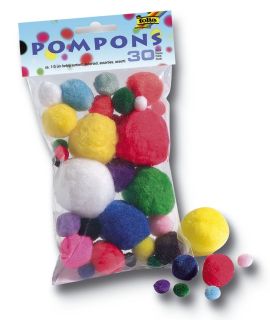 Pompons - Ø 1-5 cm, farbig sortiert, 30 Stück, 1 St.