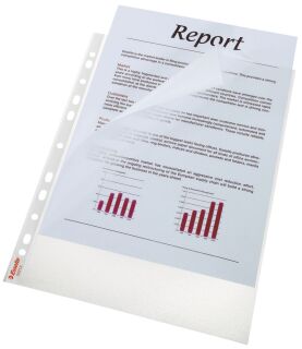 Prospekthülle Standard Plus, A4, PP, genarbt, oben u. links offen, dokumentenecht, 100 Stück, farblos, 1 St.