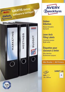 L6060-100 Ordner-Etiketten - schmal/kurz, (A4 - 100 Blatt) 800 Stück, weiß, 1 St.