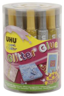 Young Creativ Glitter Glue ORIGINAL - 24 Tuben à 76 g,16 x gold+ 8 x silber, 24 St.