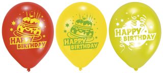 Luftballon Happy Birthday - rund, sortiert, 6 Stück, 1 St.