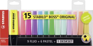 Textmarker - BOSS ORIGINAL - 15er Tischset - 9 Leuchtfarben, 6 Pastellfarben, 1 St.