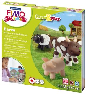 Modelliermasse FIMO® Kids Materialpackung Form & Play "farm", 4 x 42 g, 1 St.