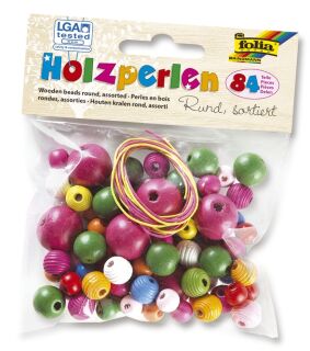 Bastelset Holzperlen - 84 Stück, rund, sortiert, 1 St.
