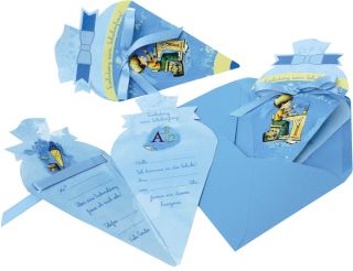 Einladungskarte Schultüte blau, 4er Blister, 1 St.