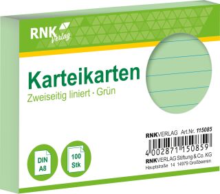 Karteikarten - DIN A8, liniert, grün, 100 Karten, 1 St.