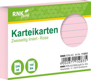 Karteikarten - DIN A8, liniert, rosa, 100 Karten, 1 VPE